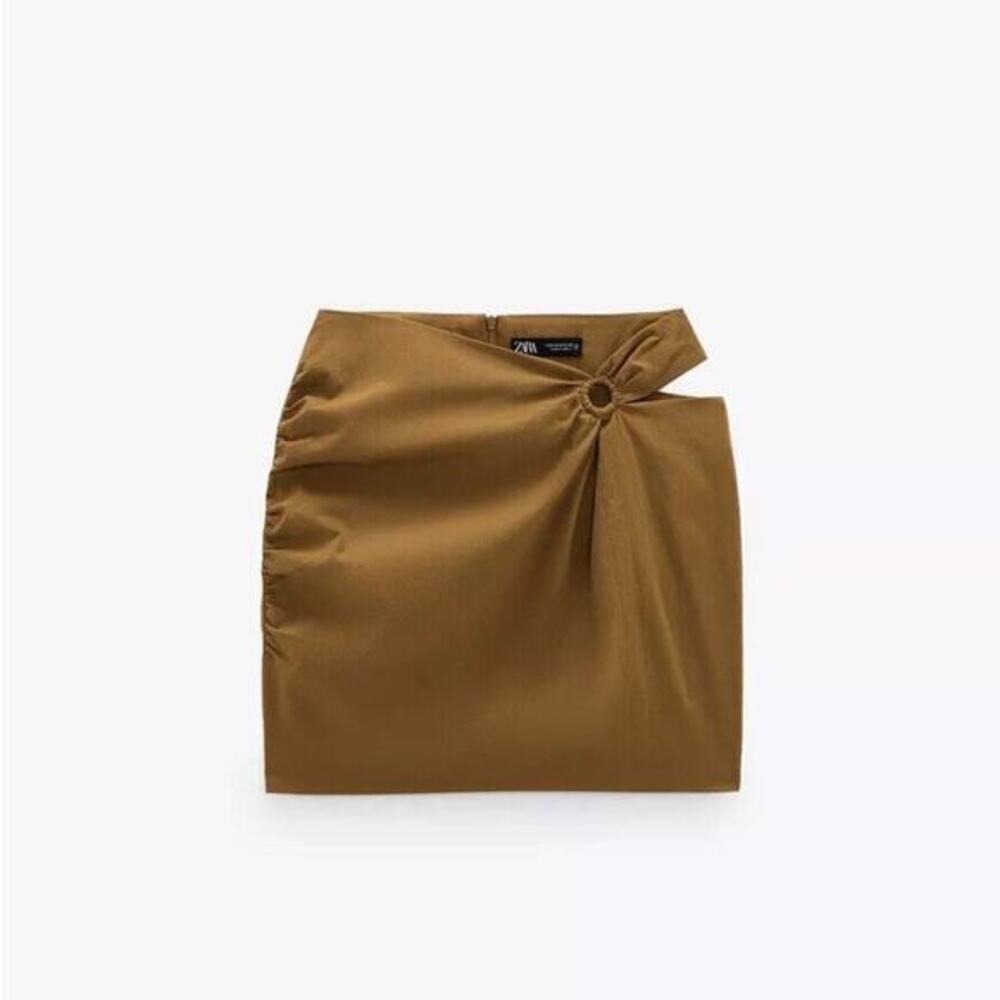 Zara Brown Side Cutout Retro Mini Skirt Neutral Women's Size Small